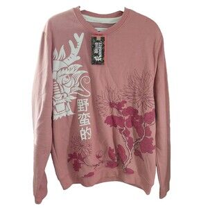NWT BLIND ROOSTER Asian Ruthless Dragon Sweatshirt Dusty Pink Size Large